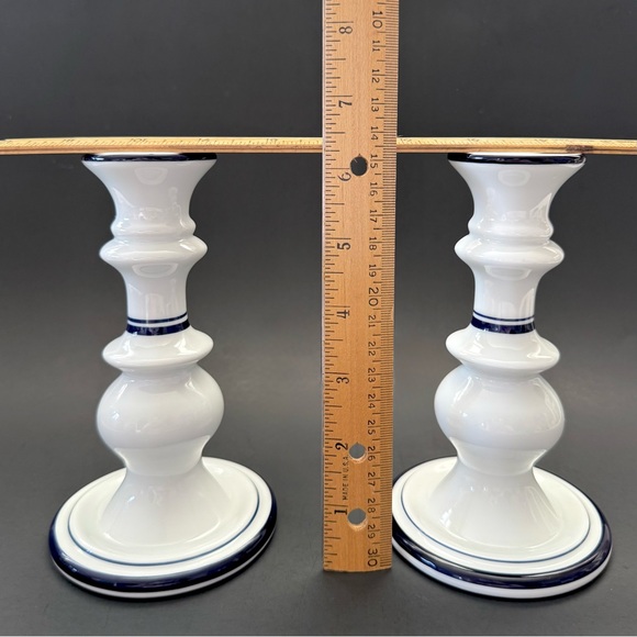 Two Dansk Bistro Christianshavn White & Blue Candlestick Holders, 6.25” - Picture 5 of 9
